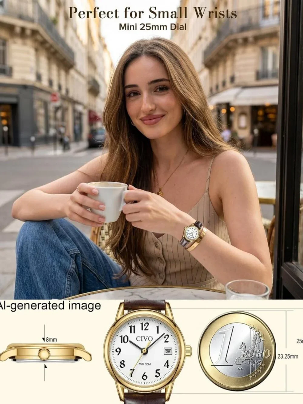 Vintage Leather Women's Watch - 25mm Classic Easy Read Dial, Perfect Gift for